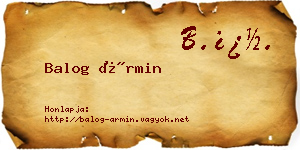 Balog Ármin névjegykártya